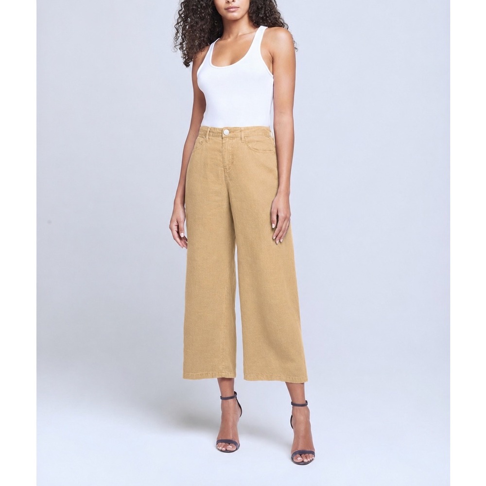 L'AGENCE Danica High Rise Wide‎ Leg Linen Pants Sand 30